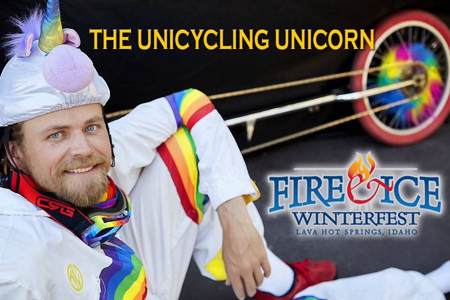 Unicycling Unicorn at the Lava Hot Springs Fire & Ice Winterfest